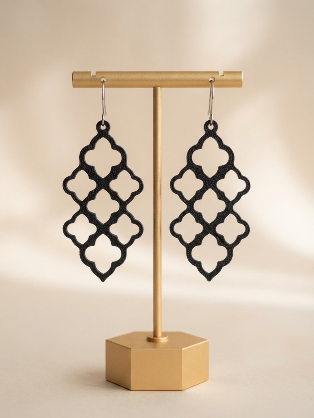Black Quatrefoil Drop Earrings - Brand:
